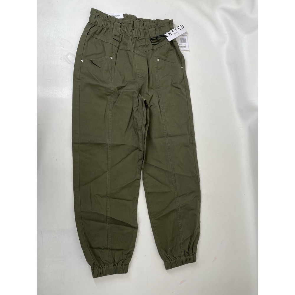 Frayed‎ Jeans Paper Baggy Jogger Pants Stretch Waist Womens Size 27 Green
